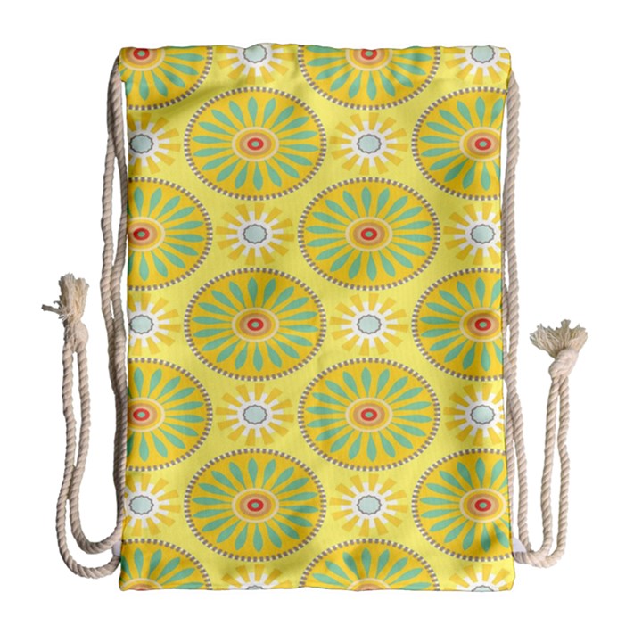 Sunflower Floral Yellow Blue Circle Drawstring Bag (Large)