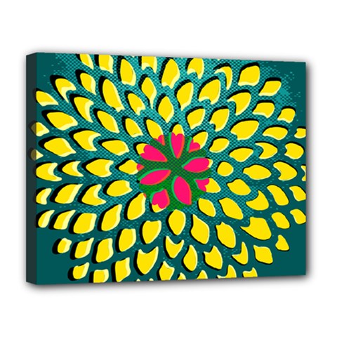 Sunflower Flower Floral Pink Yellow Green Canvas 14  X 11 