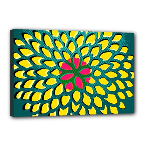 Sunflower Flower Floral Pink Yellow Green Canvas 18  X 12 