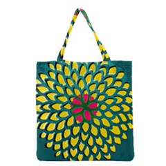 Sunflower Flower Floral Pink Yellow Green Grocery Tote Bag by Alisyart