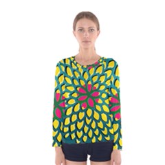 Sunflower Flower Floral Pink Yellow Green Women s Long Sleeve Tee