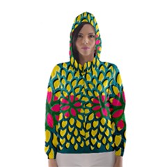 Sunflower Flower Floral Pink Yellow Green Hooded Wind Breaker (women)