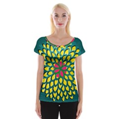 Sunflower Flower Floral Pink Yellow Green Women s Cap Sleeve Top by Alisyart