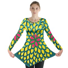 Sunflower Flower Floral Pink Yellow Green Long Sleeve Tunic 