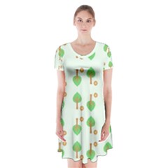 Tree Circle Green Yellow Grey Short Sleeve V-neck Flare Dress by Alisyart