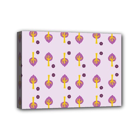 Tree Circle Purple Yellow Mini Canvas 7  X 5 