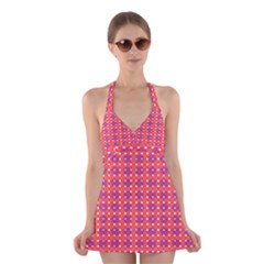 Roll Circle Plaid Triangle Red Pink White Wave Chevron Halter Swimsuit Dress