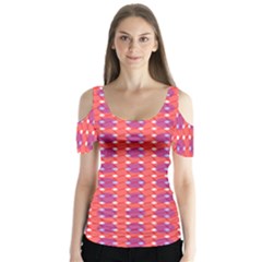 Roll Circle Plaid Triangle Red Pink White Wave Chevron Butterfly Sleeve Cutout Tee 