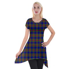 Tartan Fabrik Plaid Color Rainbow Short Sleeve Side Drop Tunic