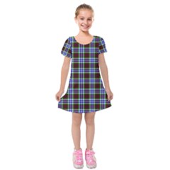 Tartan Fabrik Plaid Color Rainbow Triangle Kids  Short Sleeve Velvet Dress by Alisyart