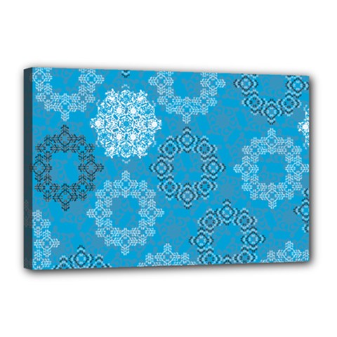 Flower Star Blue Sky Plaid White Froz Snow Canvas 18  X 12 