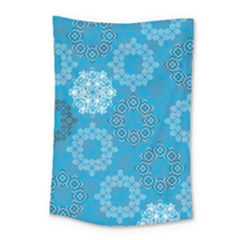 Flower Star Blue Sky Plaid White Froz Snow Small Tapestry by Alisyart