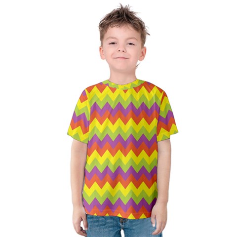 Colorful Zigzag Stripes Background Kids  Cotton Tee by Simbadda