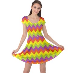 Colorful Zigzag Stripes Background Cap Sleeve Dresses