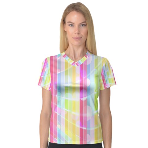 Abstract Stripes Colorful Background Women s V-neck Sport Mesh Tee by Simbadda