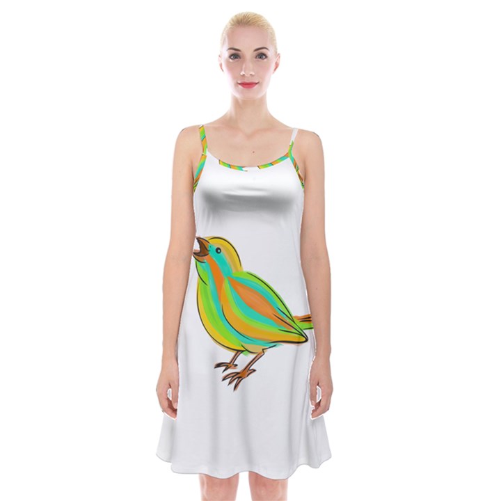 Bird Spaghetti Strap Velvet Dress