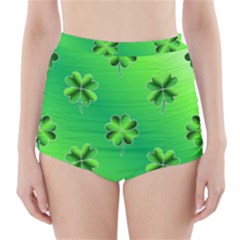 Shamrock Green Pattern Design High-waisted Bikini Bottoms by Simbadda