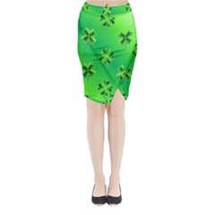 Shamrock Green Pattern Design Midi Wrap Pencil Skirt by Simbadda