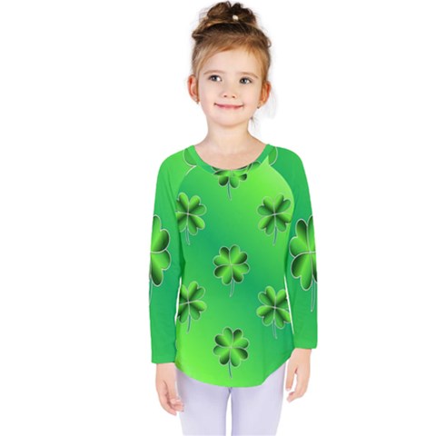 Shamrock Green Pattern Design Kids  Long Sleeve Tee by Simbadda