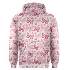 Cute Pink Flowers And Butterflies Pattern  Men s Pullover Hoodie by TastefulDesigns