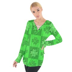 Fabric Shamrocks Clovers Women s Tie Up Tee by Simbadda