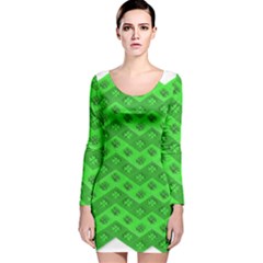 Shamrocks 3d Fabric 4 Leaf Clover Long Sleeve Velvet Bodycon Dress by Simbadda