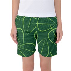 Vector Seamless Green Leaf Pattern Women s Basketball Shorts by Simbadda