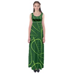 Vector Seamless Green Leaf Pattern Empire Waist Maxi Dress by Simbadda