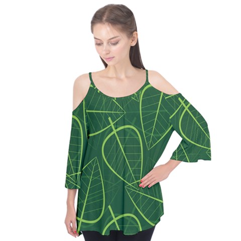 Vector Seamless Green Leaf Pattern Flutter Tees by Simbadda