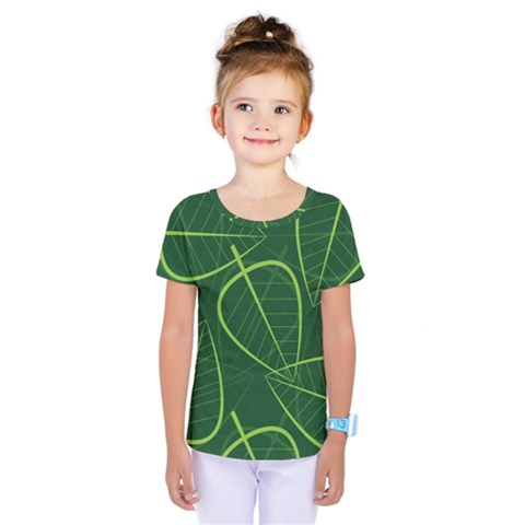 Vector Seamless Green Leaf Pattern Kids  One Piece Tee by Simbadda