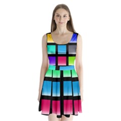 Colorful Background Squares Split Back Mini Dress  by Simbadda