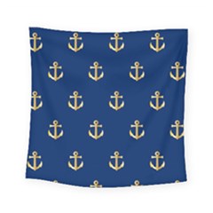 Gold Anchors On Blue Background Pattern Square Tapestry (small) by Simbadda