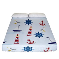 Seaside Nautical Themed Pattern Seamless Wallpaper Background Fitted Sheet (queen Size) by Simbadda
