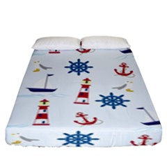 Seaside Nautical Themed Pattern Seamless Wallpaper Background Fitted Sheet (king Size) by Simbadda