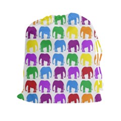 Rainbow Colors Bright Colorful Elephants Wallpaper Background Drawstring Pouches (xxl) by Simbadda