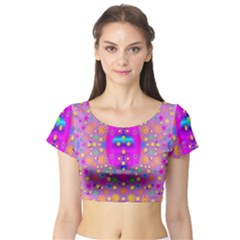 Colors And Wonderful Flowers On A Meadow Short Sleeve Crop Top (tight Fit) by pepitasart