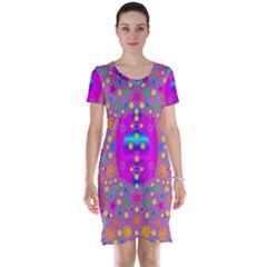 Colors And Wonderful Flowers On A Meadow Short Sleeve Nightdress