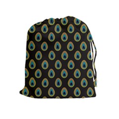 Peacock Inspired Background Drawstring Pouches (extra Large) by Simbadda