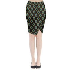 Peacock Inspired Background Midi Wrap Pencil Skirt by Simbadda