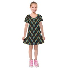 Peacock Inspired Background Kids  Short Sleeve Velvet Dress by Simbadda