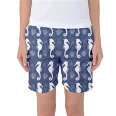 Seahorse And Shell Pattern Women s Basketball Shorts by Simbadda