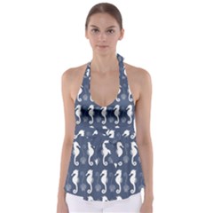 Seahorse And Shell Pattern Babydoll Tankini Top by Simbadda