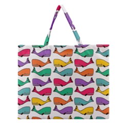 Small Rainbow Whales Zipper Large Tote Bag by Simbadda