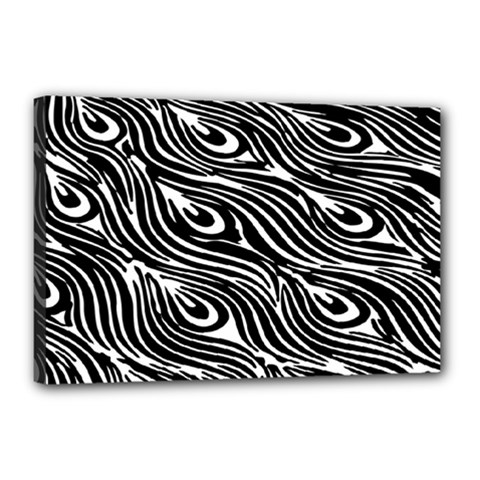 Digitally Created Peacock Feather Pattern In Black And White Canvas 18  X 12  by Simbadda