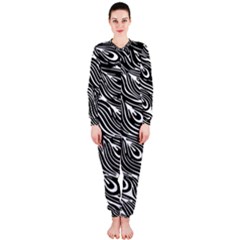 Digitally Created Peacock Feather Pattern In Black And White Onepiece Jumpsuit (ladies)  by Simbadda