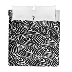 Digitally Created Peacock Feather Pattern In Black And White Duvet Cover Double Side (full/ Double Size) by Simbadda