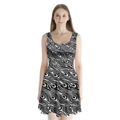 Digitally Created Peacock Feather Pattern In Black And White Split Back Mini Dress  by Simbadda