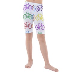 Rainbow Colors Bright Colorful Bicycles Wallpaper Background Kids  Mid Length Swim Shorts by Simbadda