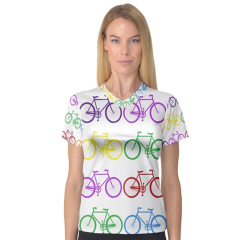 Rainbow Colors Bright Colorful Bicycles Wallpaper Background Women s V-neck Sport Mesh Tee by Simbadda