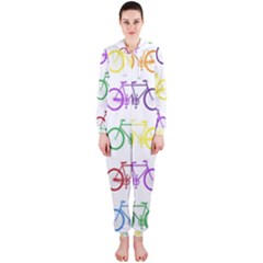 Rainbow Colors Bright Colorful Bicycles Wallpaper Background Hooded Jumpsuit (ladies) 